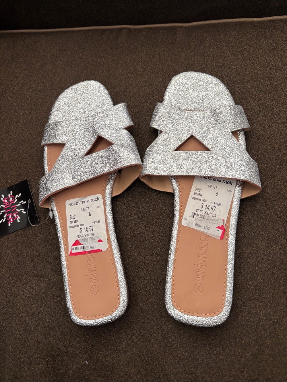 Olivia Miller Silver Glitter Slide Mules